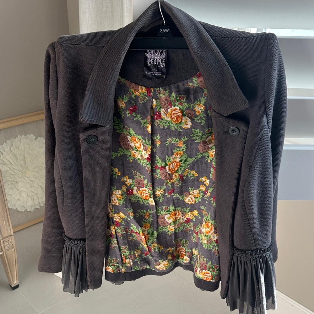 Free People Grey Blazer with Floral Interior